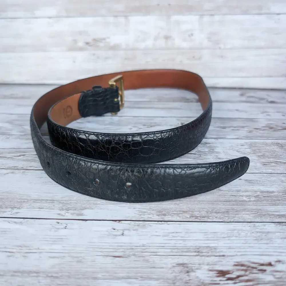 Vintage 90's Torino Embossed Italian Kipskin Leather Belt Black 36 USA Made 4200